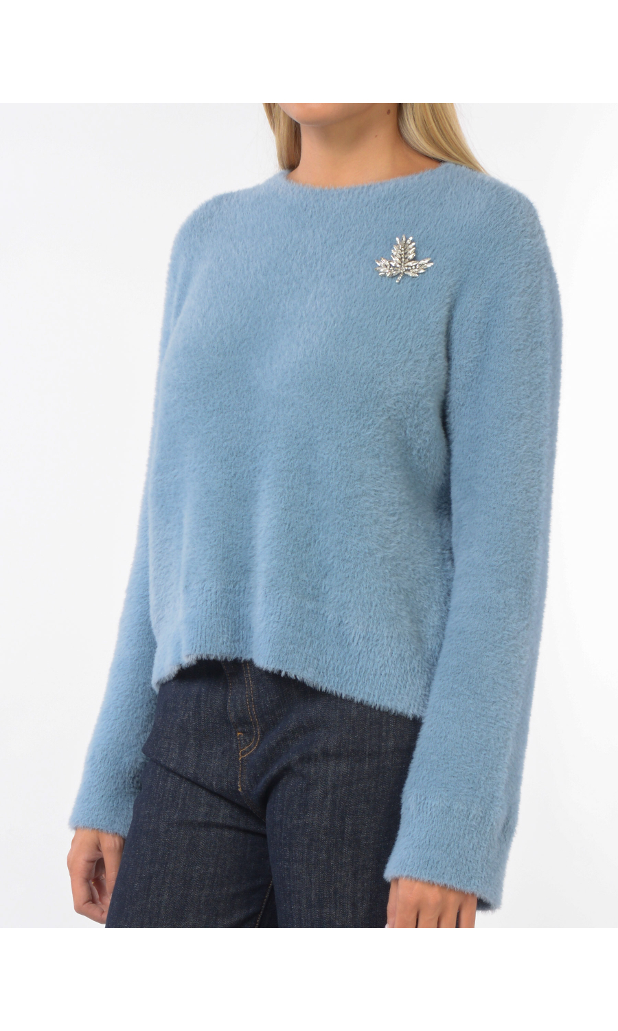 maglia da donna Kaos Jeans effetto peluche con spilla gioiello