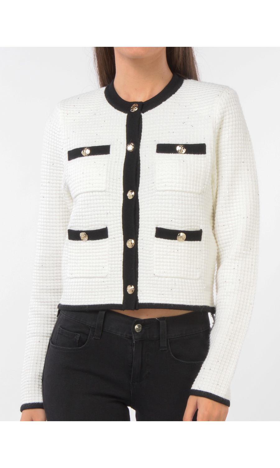 maglia da donna Liu Jo aperta con tasche e profili