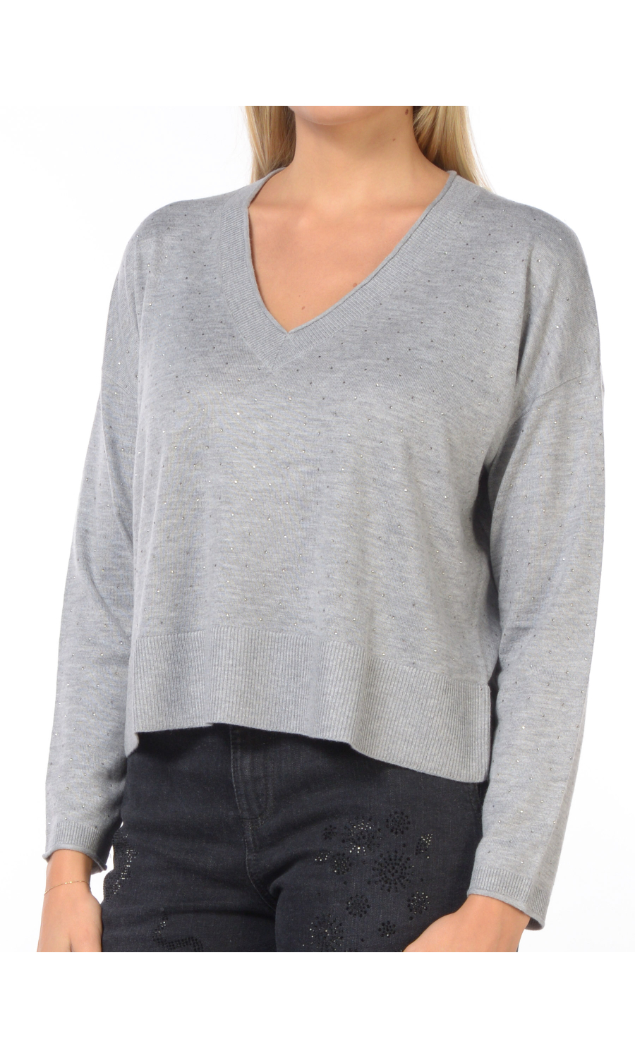 maglia da donna Nenette scollo a V con strass