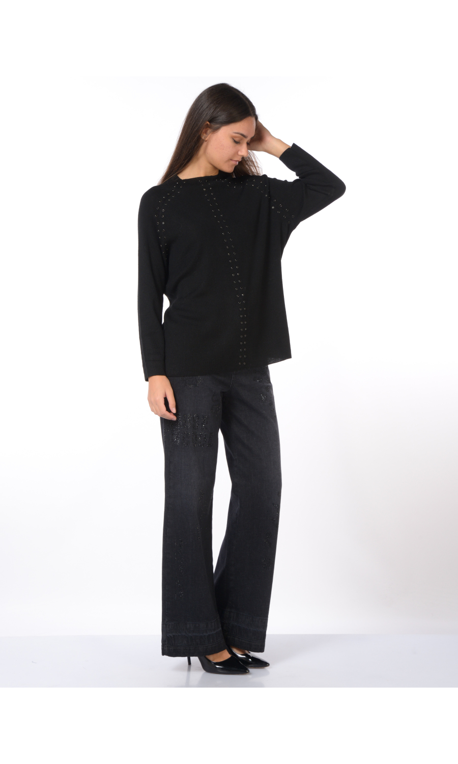 maglia da donna Nenette in misto lana con piccole borchie