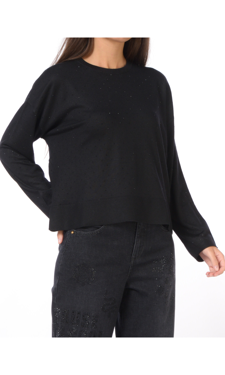 maglia da donna Nenette boxy con strass all over