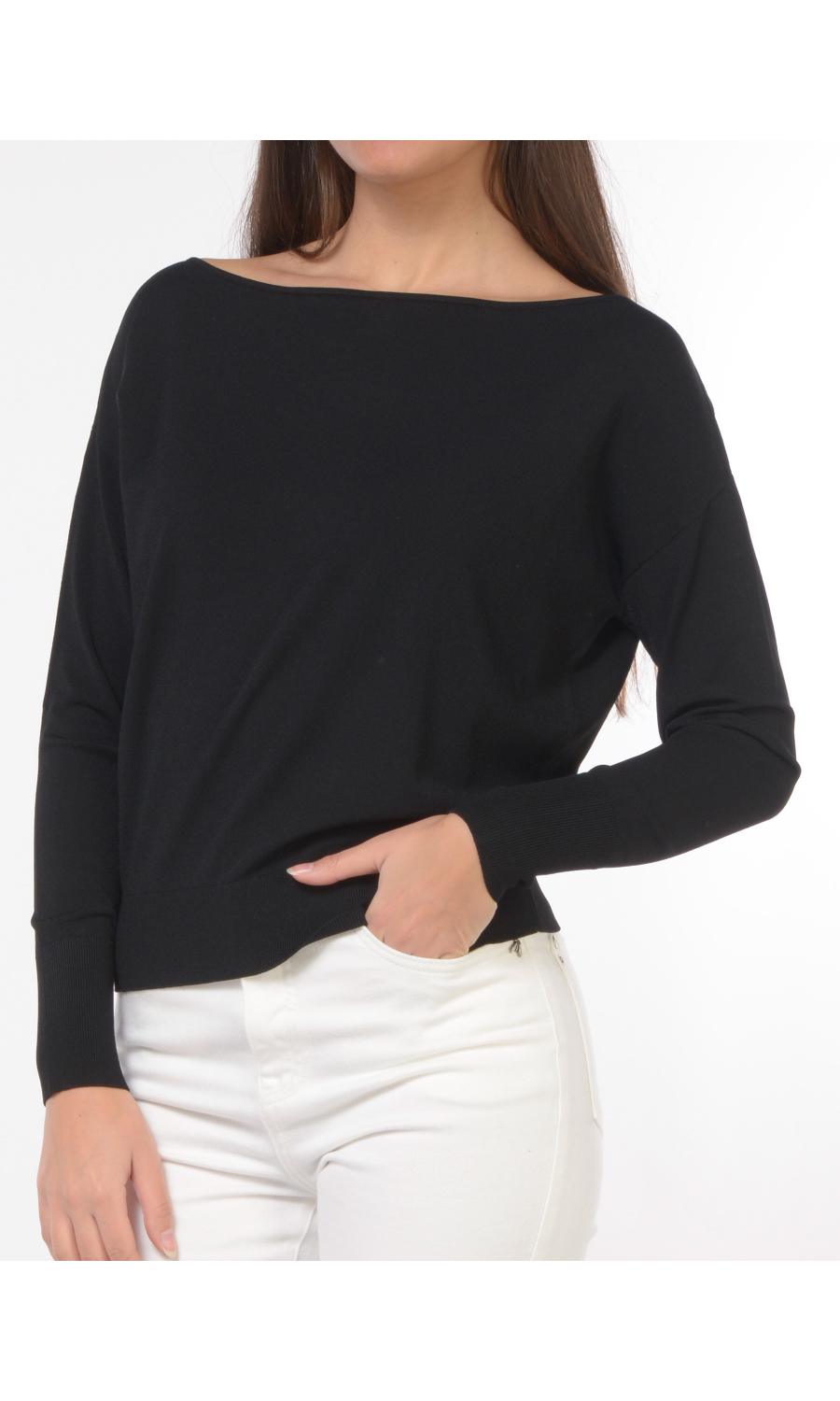 maglia da donna Patrizia Pepe Essential con scollo a barchetta