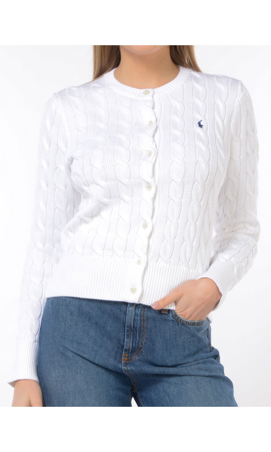 maglia da donna Ralph Lauren aperta con lavorazione a trecce