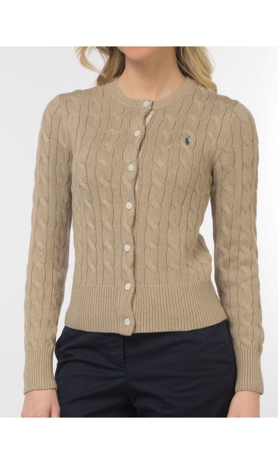 maglia da donna Ralph Lauren aperta con lavorazione a trecce