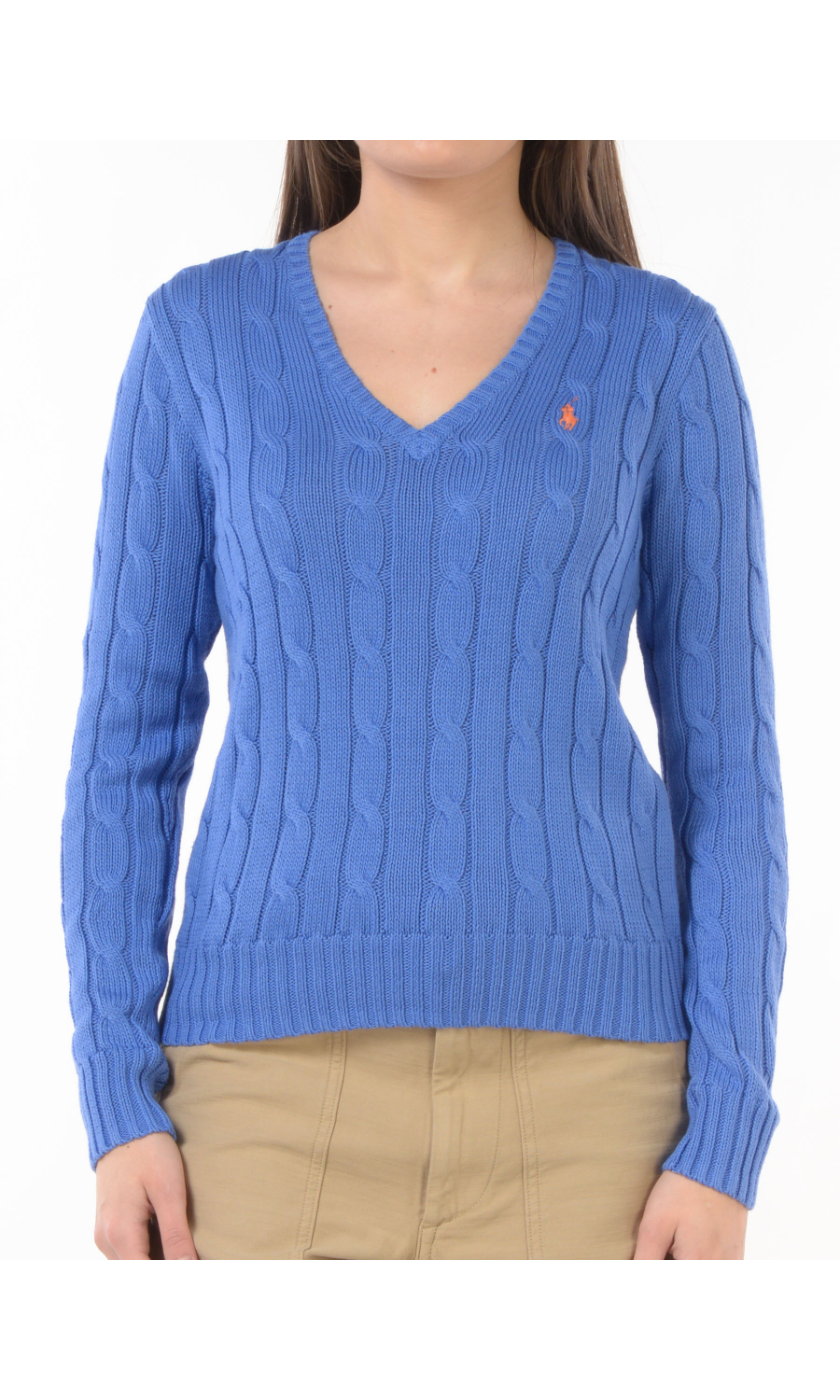 maglia da donna Ralph Lauren a trecce con scollo a V