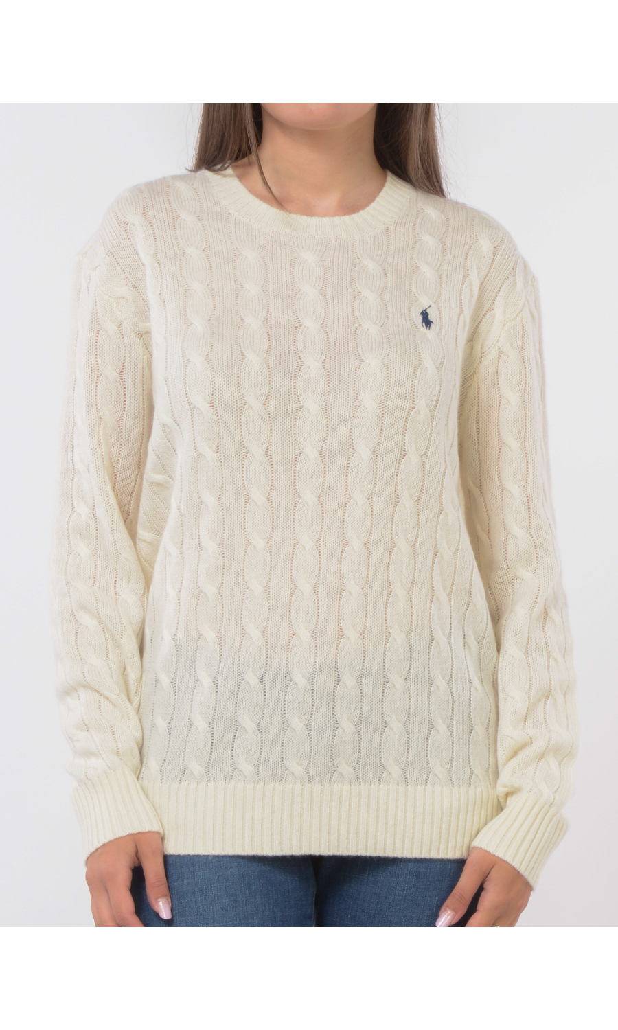 maglia da donna Ralph Lauren in lana e cachemire con lavorazione a trecce