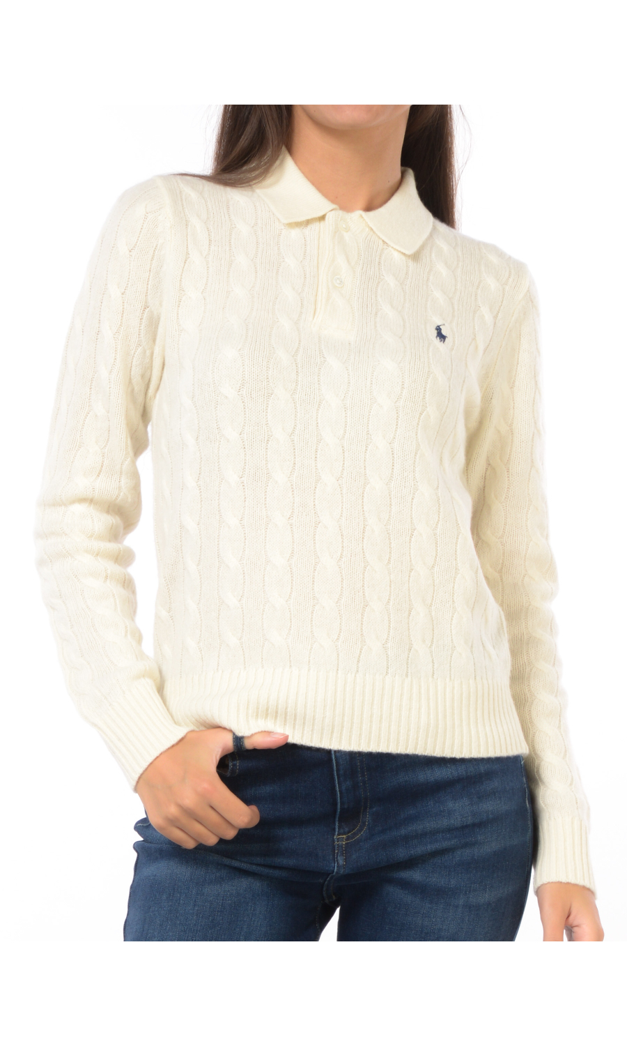 maglia da donna Ralph Lauren a trecce con collo