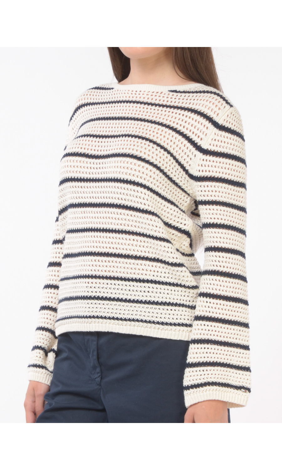 maglia da donna Tommy Hilfiger a righe con lavorazione traforata