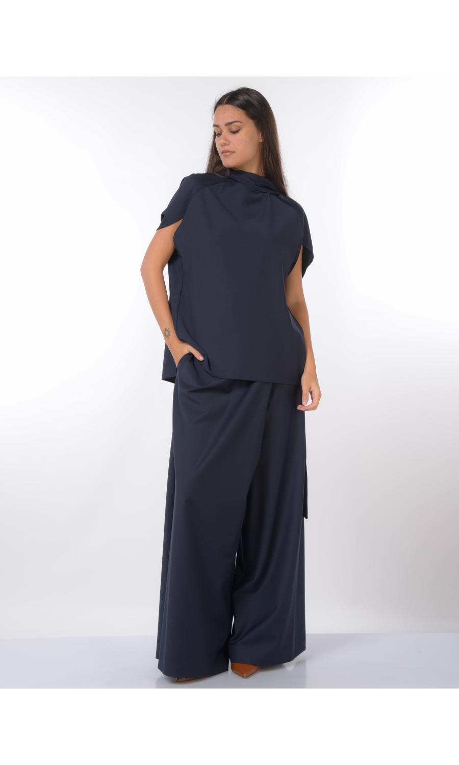 pantalone da donna Meimeij effetto gonna con pannello a portafoglio