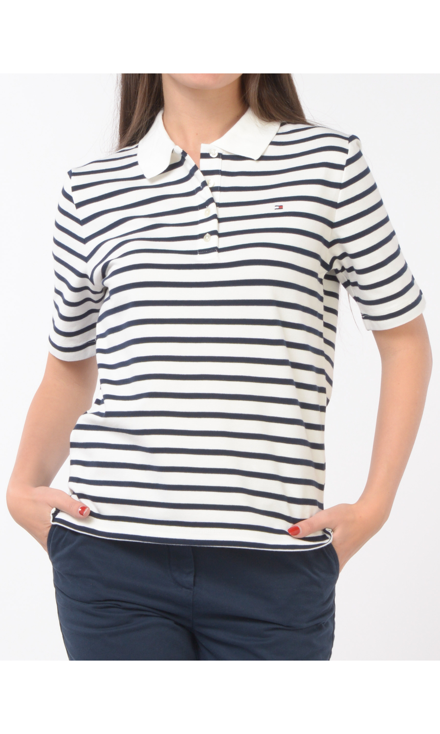 polo da donna Tommy Hilfiger a manica corta a righe