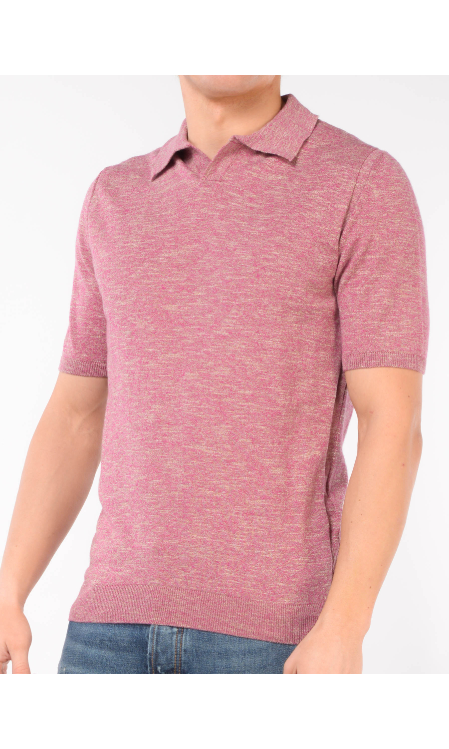 polo da uomo Qb24 in misto lino effetto melange