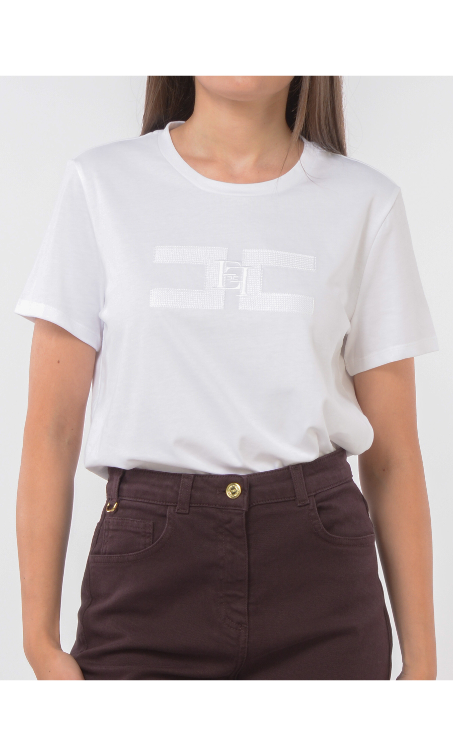 t Shirt da donna Elisabetta Franchia girocollo con logo ricamato