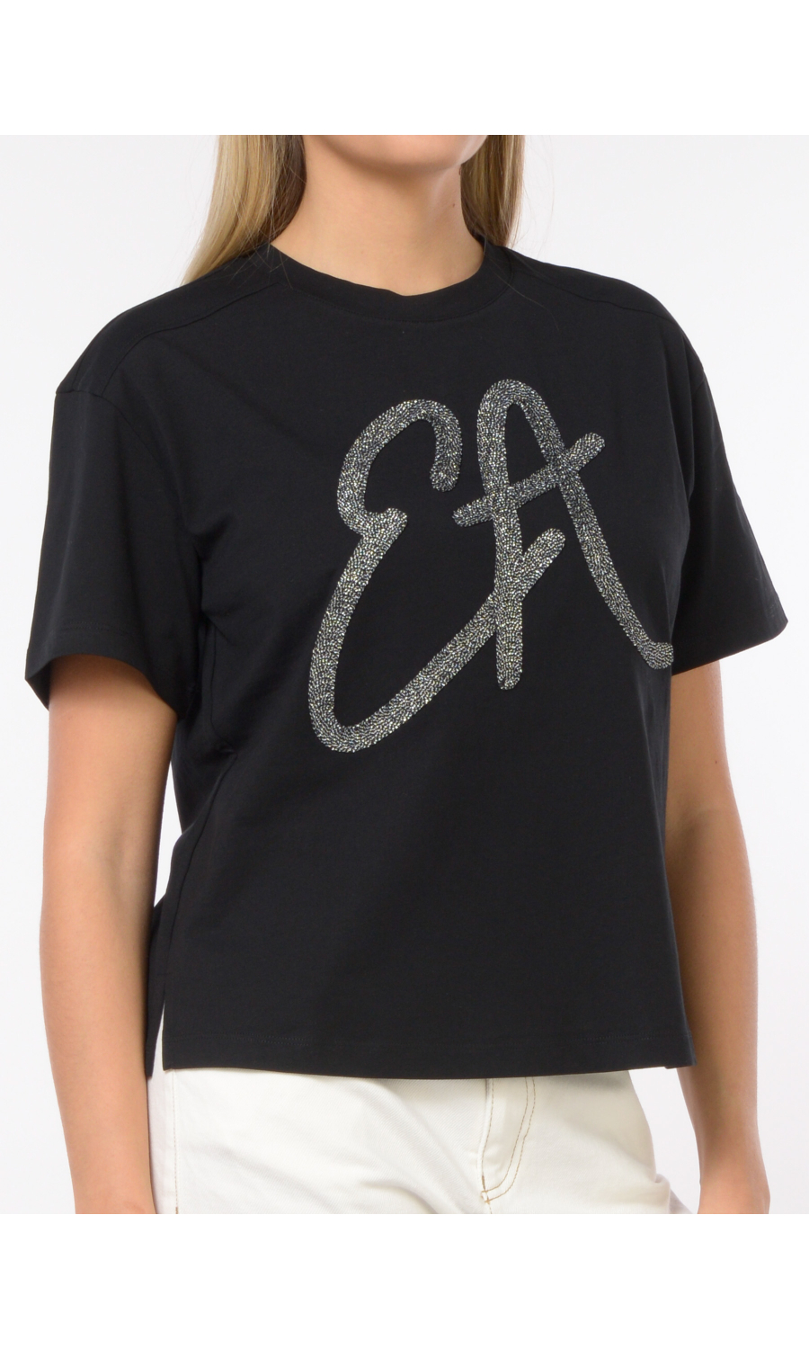 t Shirt da donna Emporio Armani a manica corta con logo lurex