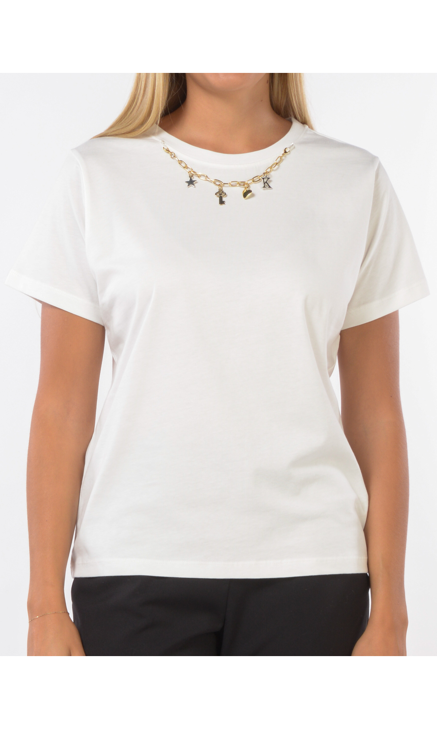 t Shirt da donna Kaos Jeans manica corta con catena