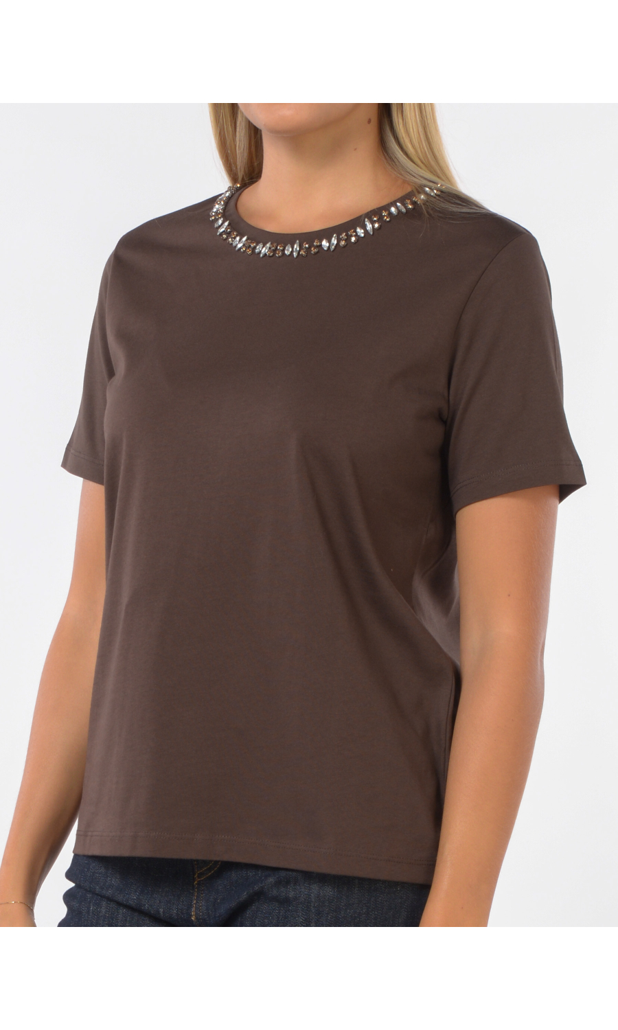 t Shirt da donna Kaos Jeans girocollo con pietre