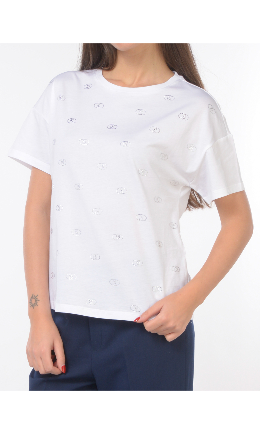 t Shirt da donna Liu Jo a manica corta con loghi di strass