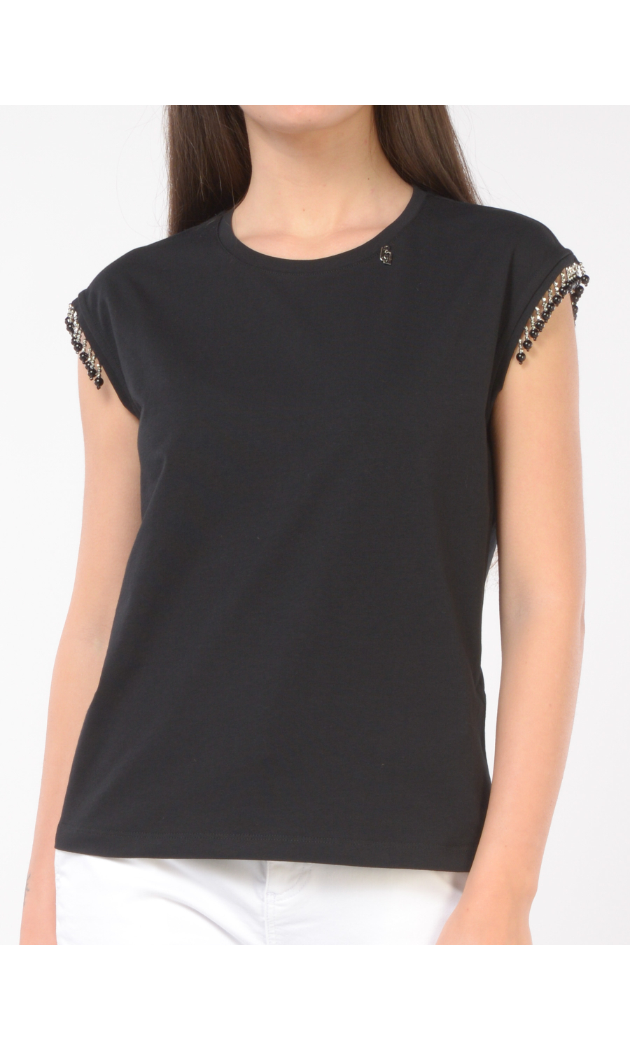 t-Shirt da donna Liu Jo con applicazione di perline su maniche ad aletta