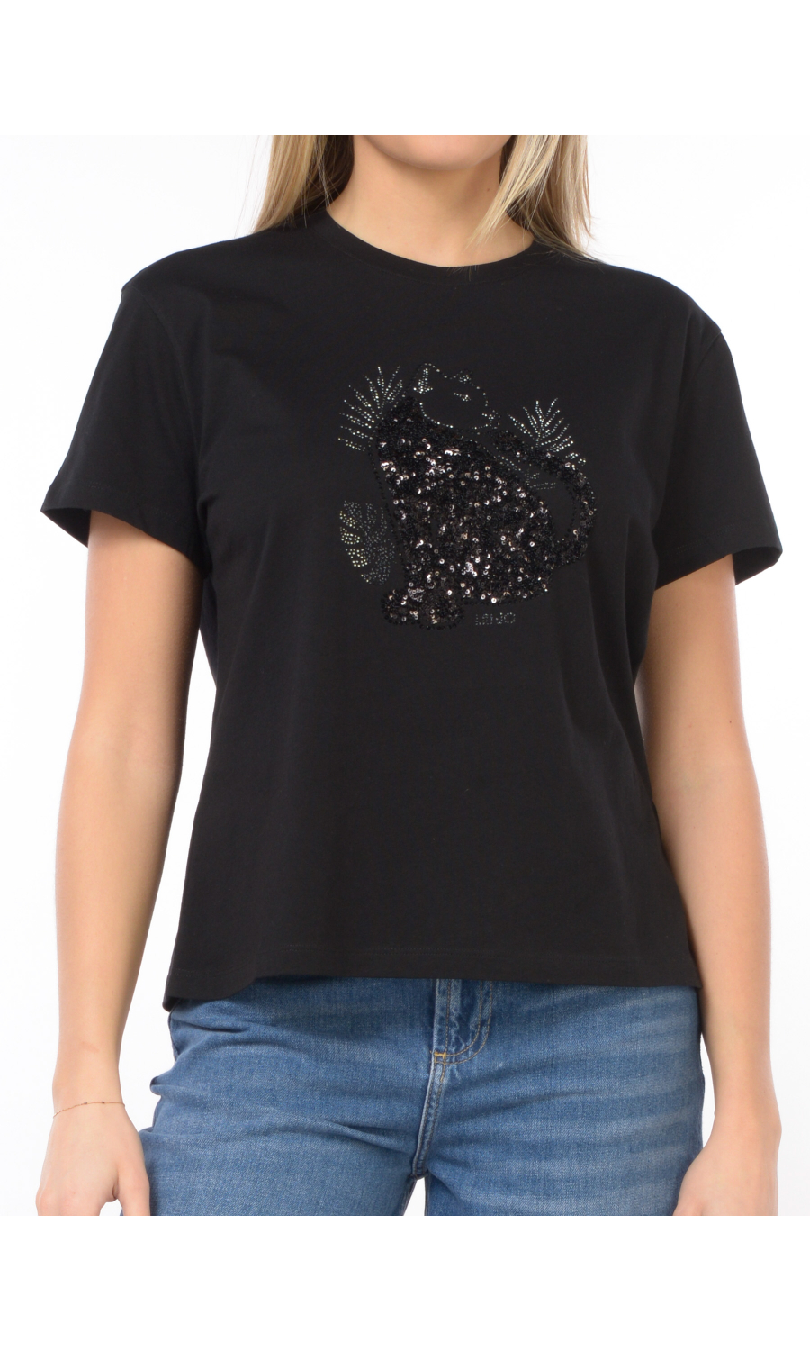 t Shirt da donna Liu Jo con ricamo di strass e paillettes