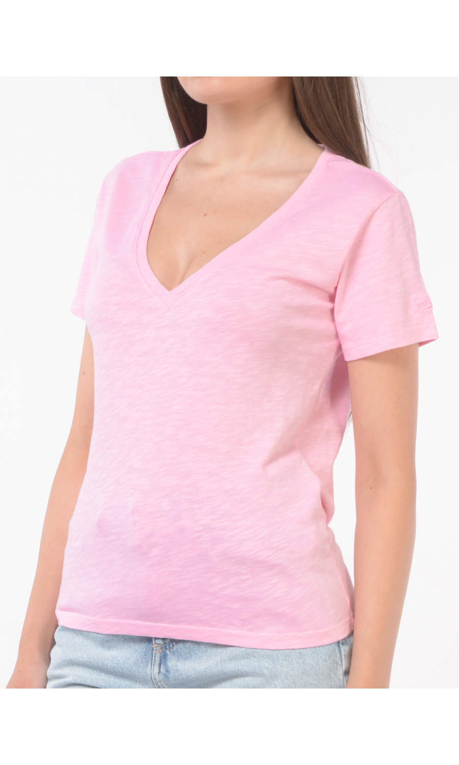 t Shirt da donna Mc2 Saint Barth in cotone fiammato con scollo a V