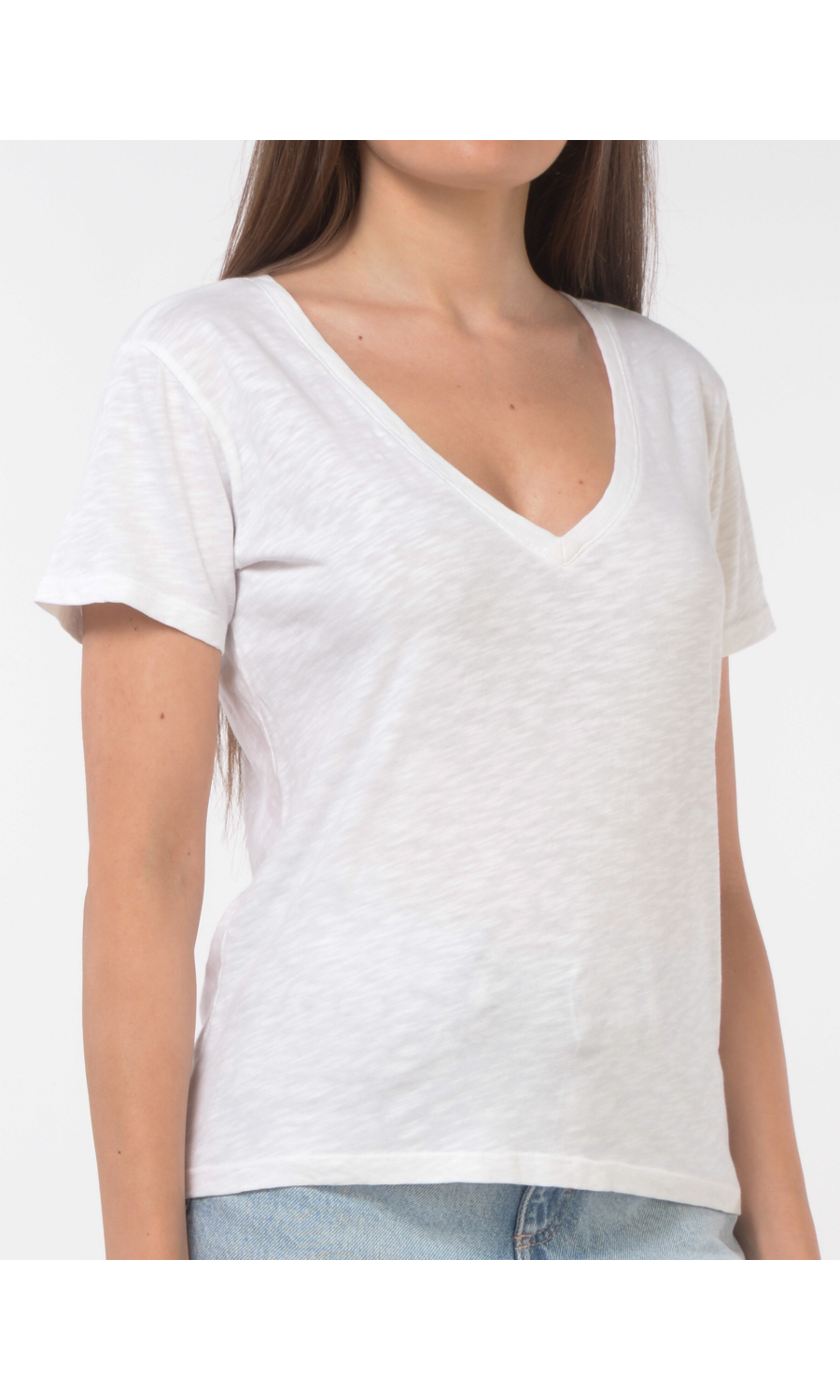 t Shirt da donna Mc2 Saint Barth in cotone fiammato con scollo a V