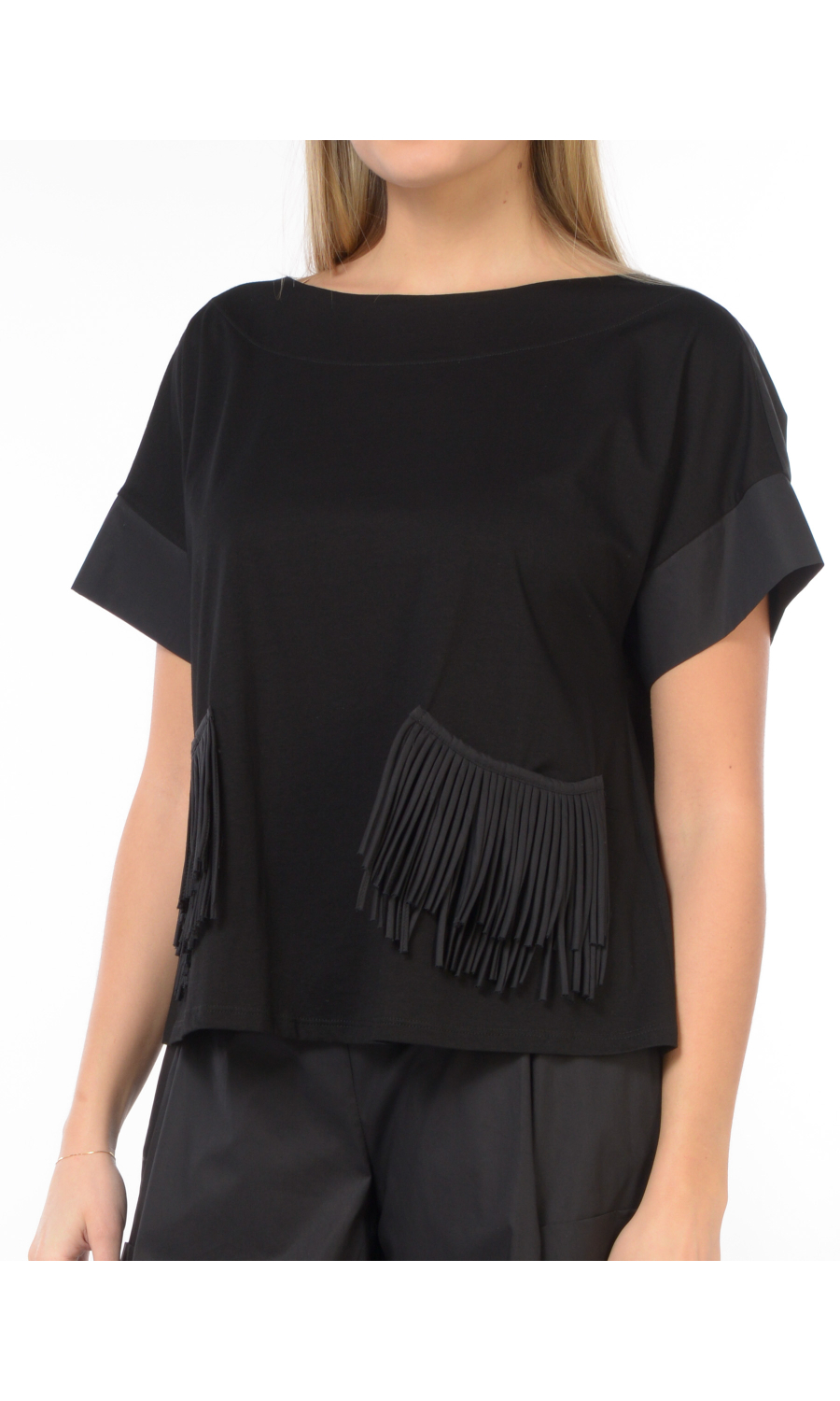 t Shirt da donna Meimeij boxy con applicazioni con frange