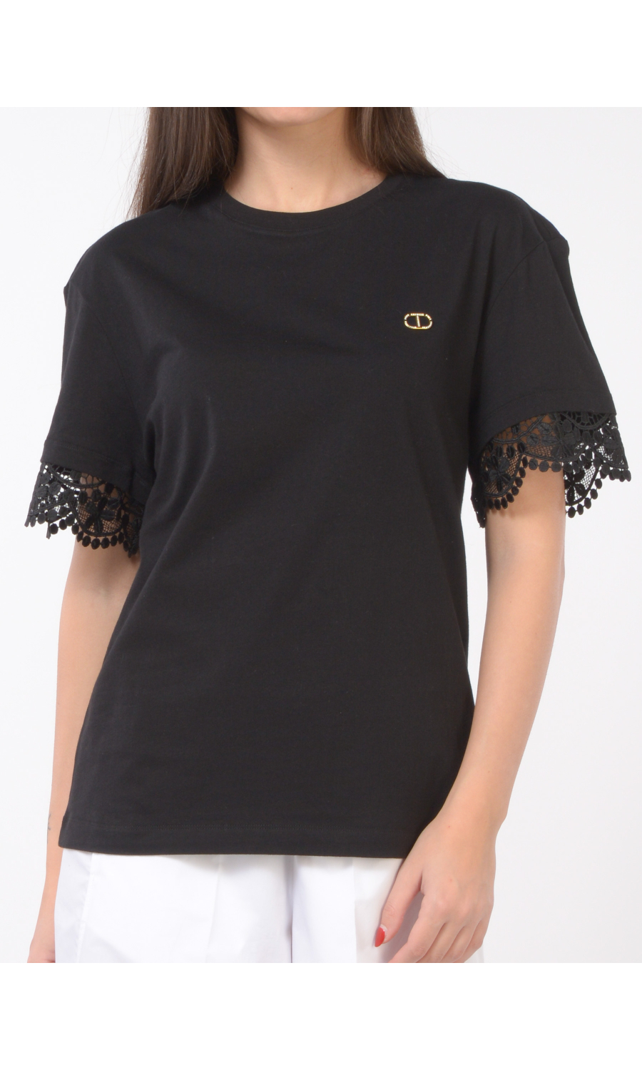 t Shirt da donna Twinset con logo e inserti in pizzo