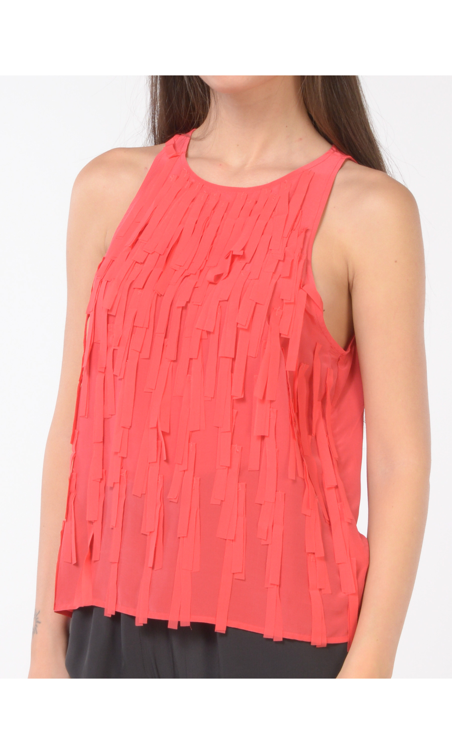 top da donna Icona By Kaos in viscosa e seta con frange