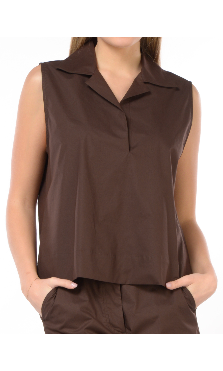 top da donna Seventy boxy con colletto a camicia